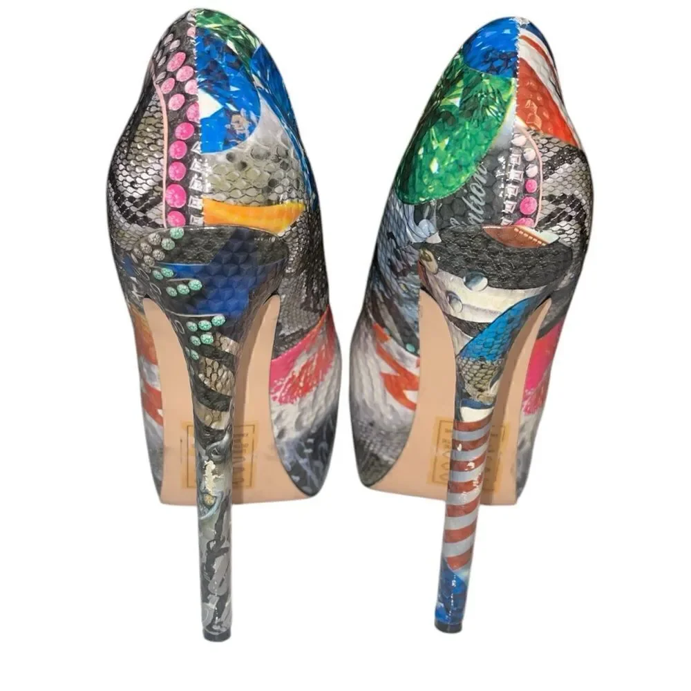 Shoe dazzle,Pop 7 Art Magazine Stiletto Dance High Heel Shoes -Snakeskin-Gray